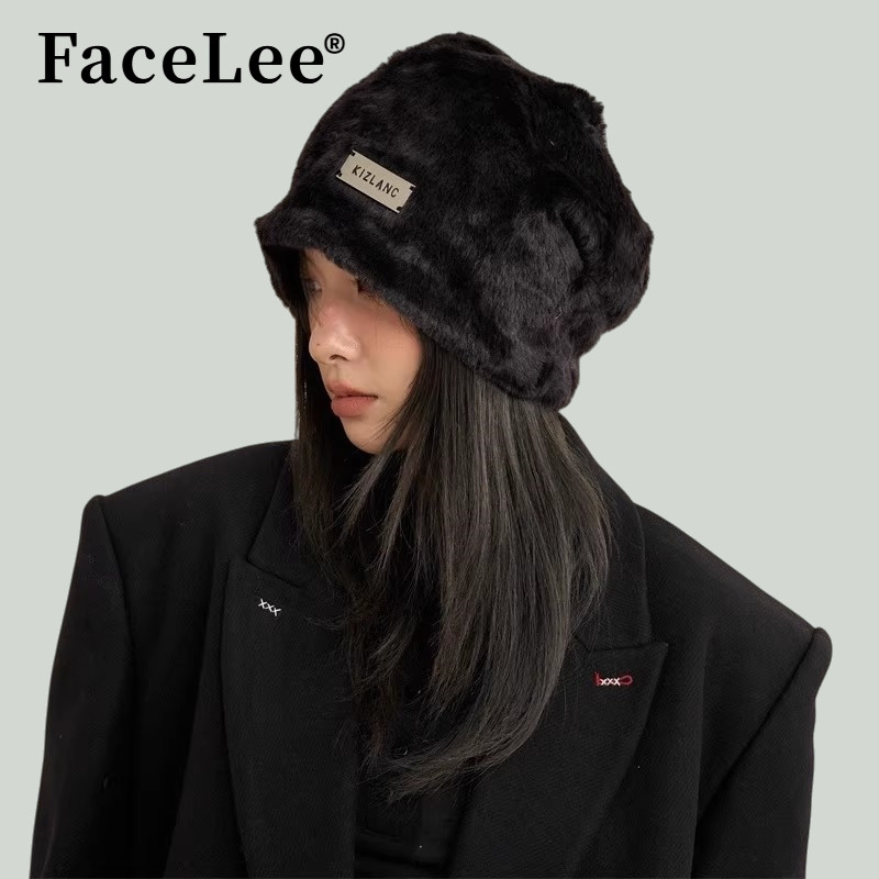 FaceLee日本设计师联名款黑色堆堆帽帽子女2025秋冬新款显脸小针