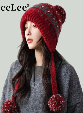 FaceLee日本设计师联名款费尔岛风提花护耳帽子秋冬女韩系户外保