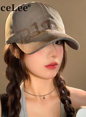 FaceLee日本设计师联名款美式复古字母灰色棒球帽女宽帽檐大脸显