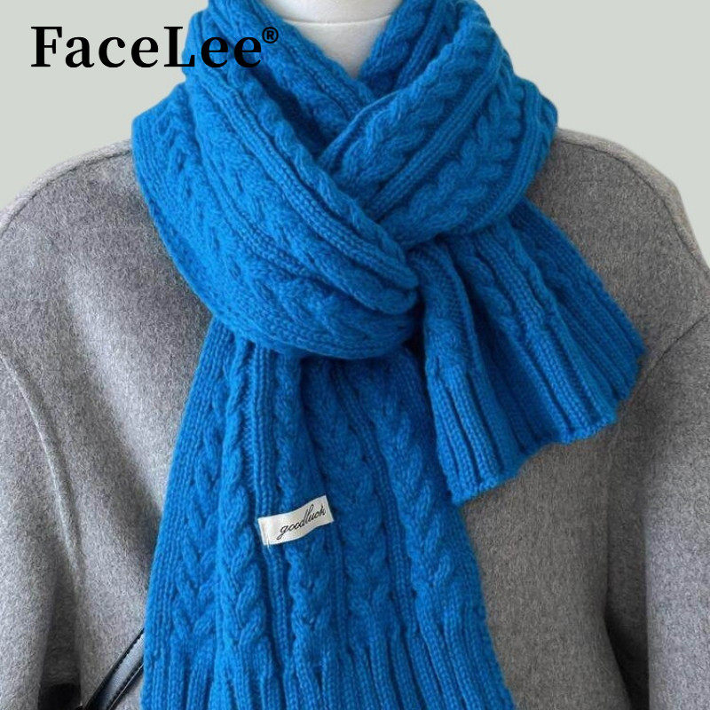 FaceLee日本设计师联名款蓝色高级感毛线大麻花围巾2026新款女冬