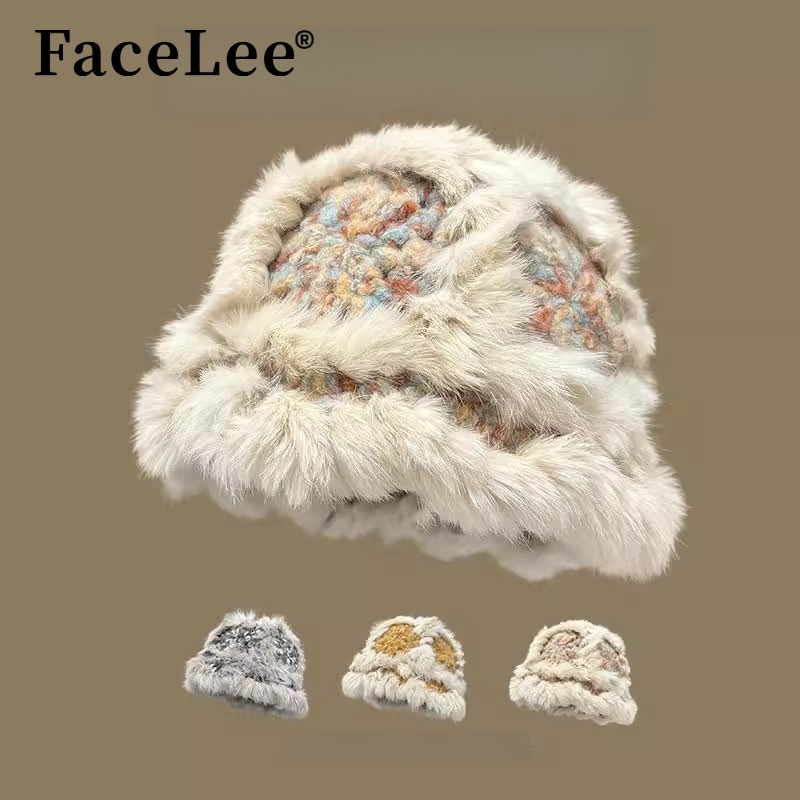 FaceLee日本设计师联名款针织醒狮帽子女冬季2024新款真兔毛云朵
