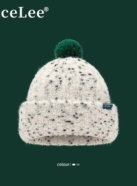 FaceLee日本设计师联名款韩系可爱雪花点点毛圈针织帽女秋冬保暖