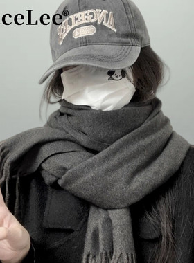 FaceLee日本设计师联名款灰色围巾女秋冬季保暖情侣加厚仿羊绒围