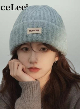 FaceLee日本设计师联名款蓝色针织毛线帽子女2025新款冬韩系显脸
