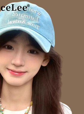 FaceLee日本设计师联名款韩系蓝色水洗牛仔棒球帽子女2025新款大