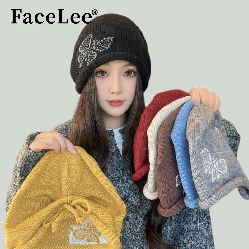 FaceLee日本设计师联名款原创蝴蝶卷边堆堆帽护耳保暖帽子显脸小