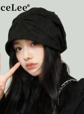 FaceLee日本设计师联名款小众褶皱冷帽女款秋冬灯芯绒贝雷帽大头