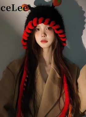 FaceLee日本设计师联名款奶油饼干甜美可爱小怪兽手工针织保暖帽