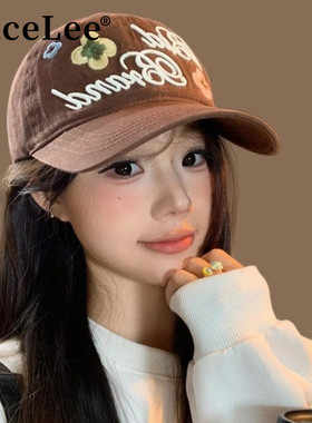 FaceLee日本设计师联名款韩系潮流字母花朵刺绣鸭舌帽女2025新款