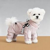 宠物泰迪比熊雪纳瑞狗狗秋冬新款 夹棉户外可牵引冲锋衣护肚四脚衣