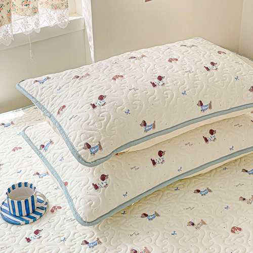 安懒懒 A类水洗棉夹棉枕套防滑防脏透气一对柔软绗缝防磨48*74cm