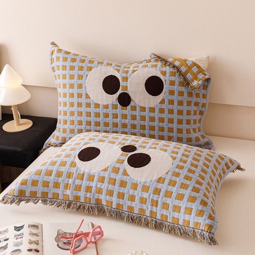 安懒懒纯棉四层纱布枕巾一对装