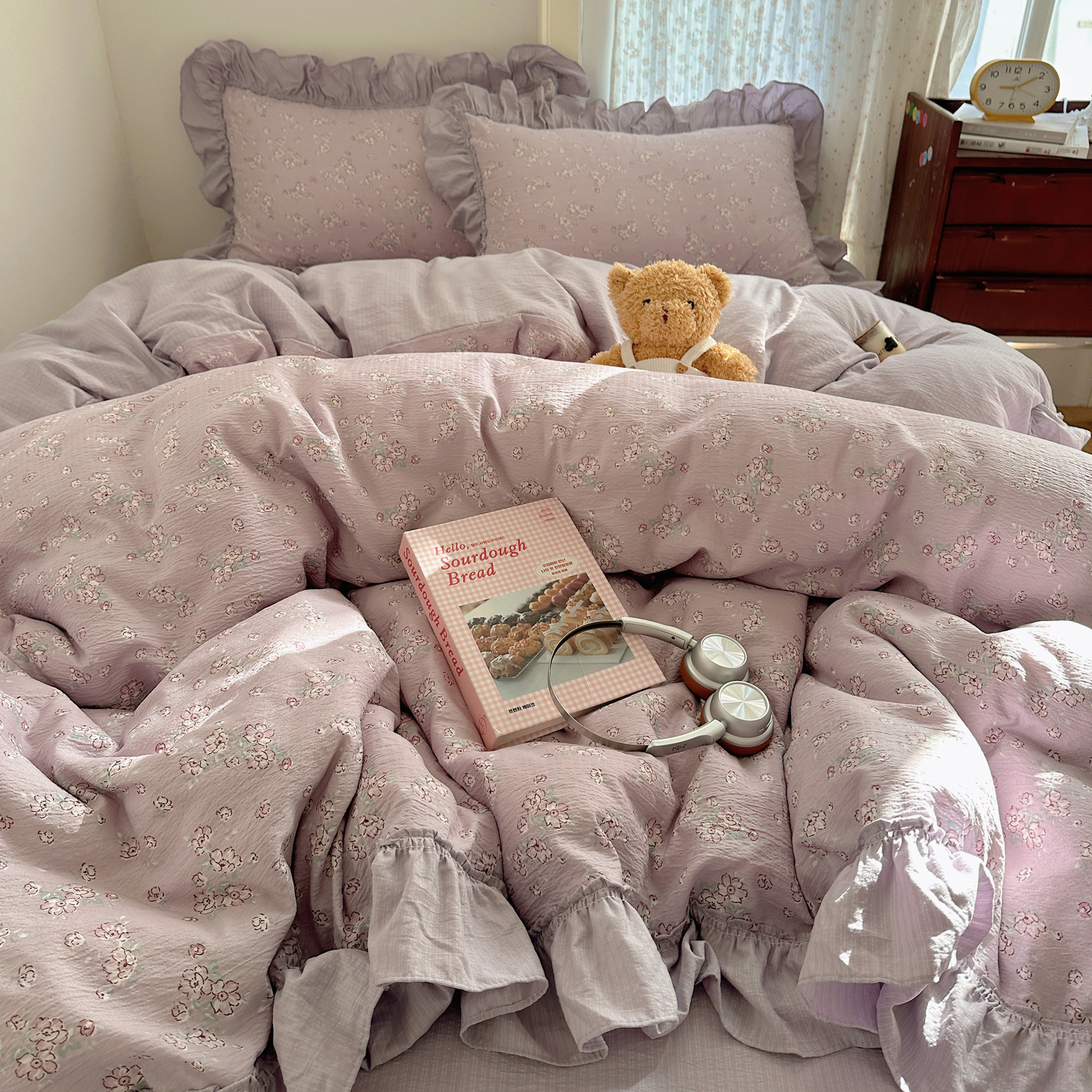 法式云感双层纱花边四件套