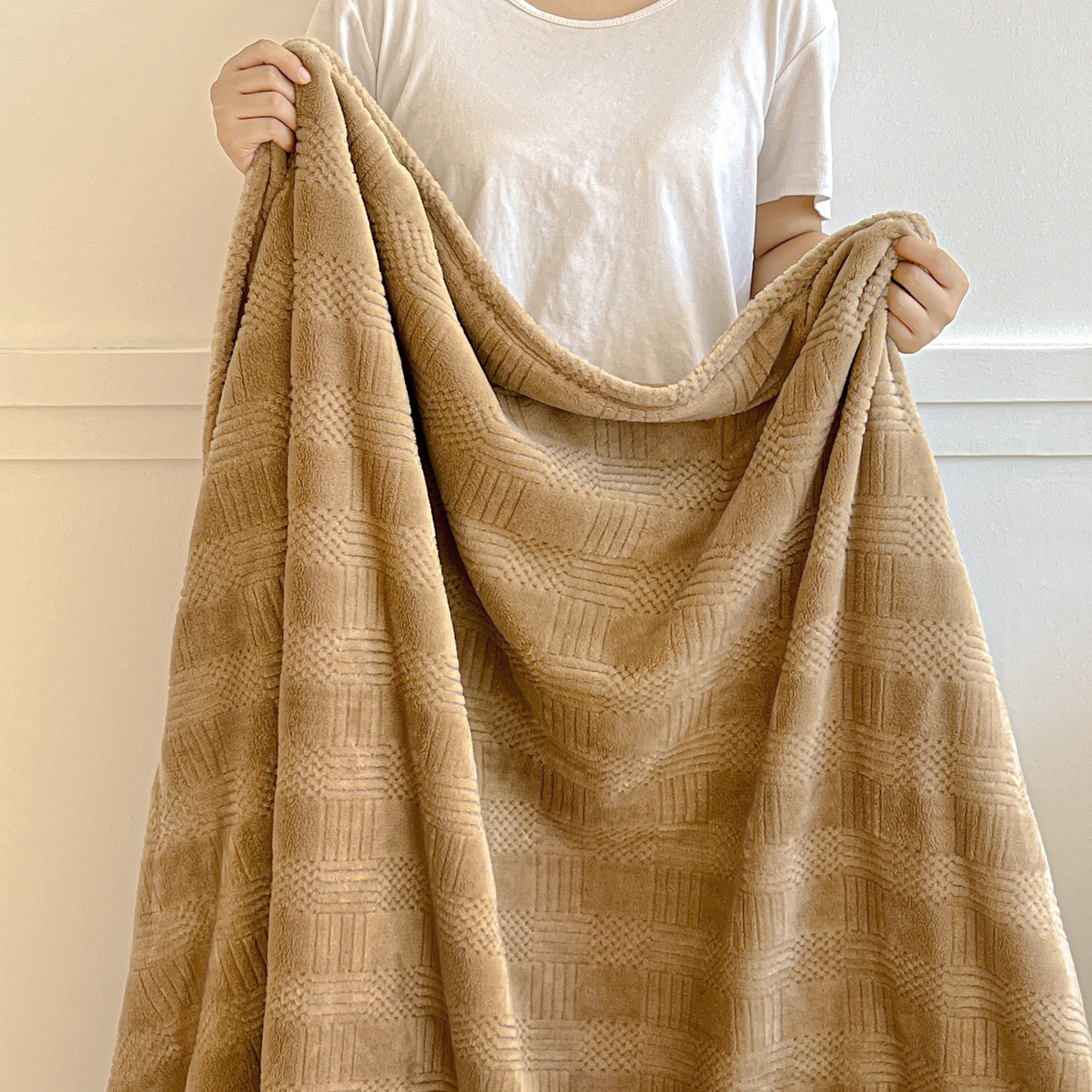 安懒懒 提花简约珊瑚绒法莱绒毯毛毯子柔软空调毯办公室午睡盖毯