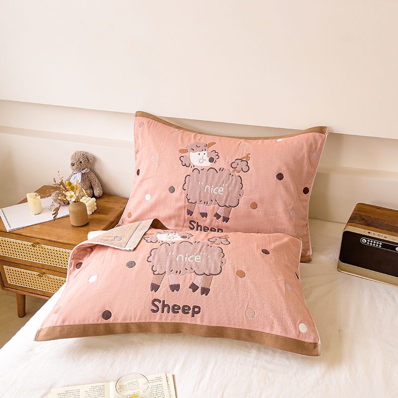 安懒懒 A类全棉6层纱布枕巾一对柔软纯棉家用厚枕头巾吸汗52*78cm