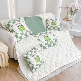 安懒懒 宝宝绒格子包边快乐青蛙抱枕被办公室午睡被折叠三种尺寸