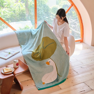 INS卡通A类全棉四层纱布浴巾印花柔软吸水母婴80X160cm 安懒懒