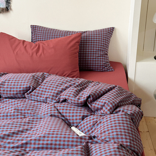 安懒懒 全棉纯棉色织水洗棉四件套条纹格子ins风亲肤床品四季通用