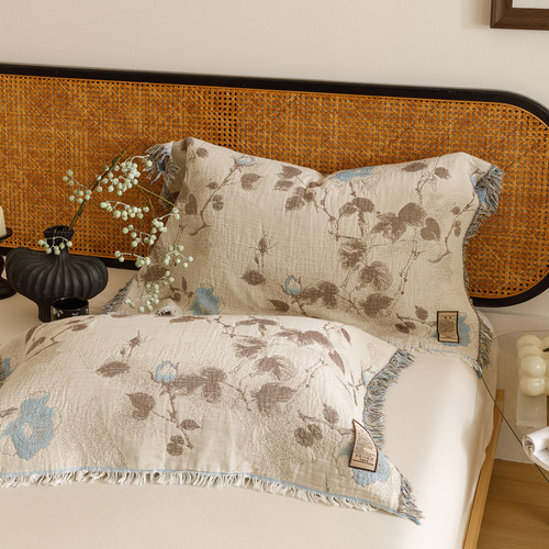 安懒懒 全棉流苏纱布枕巾60S大尺寸60*80cm一对装小清新柔软舒适