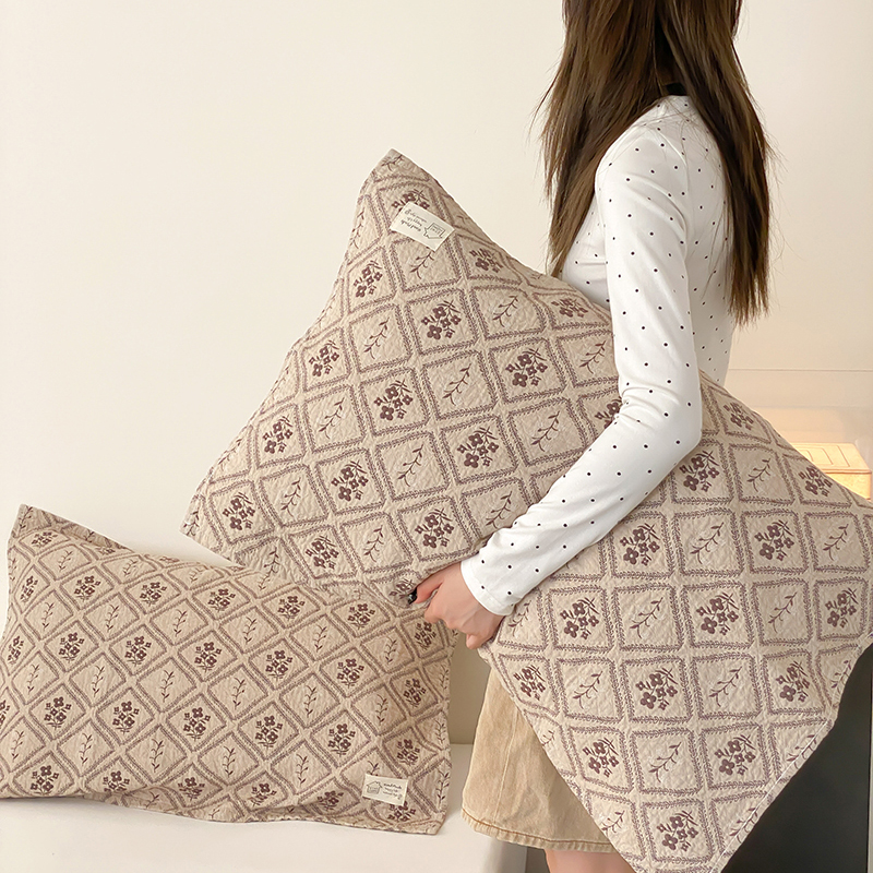 安懒懒 宅寂风日系纯棉纱布枕巾全棉色织提花简约ins轻奢52x75cm