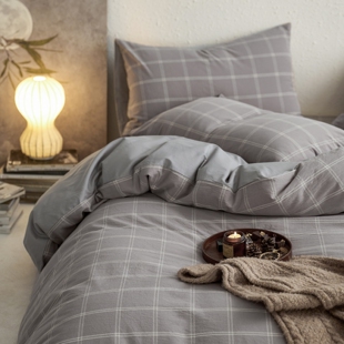 安懒懒 全棉纯棉色织水洗棉四件套四季通用亲肤格子床品大众简约