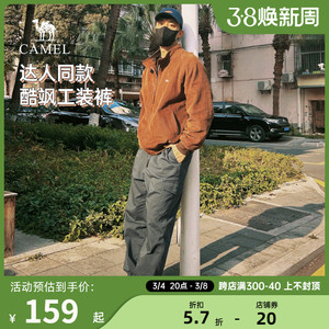 骆驼工装裤男户外运动休闲美式登山裤子宽松束脚长裤秋冬加绒加厚