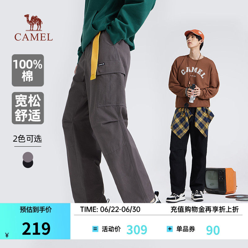 骆驼阔腿工装裤男秋季2026新款宽松直筒纯棉裤子女运动休闲长裤潮