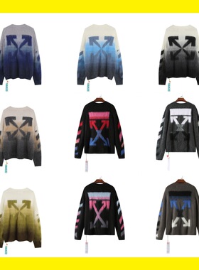 经典off毛衣长款外套ow潮牌渐变箭头马海毛针织衫毛线情侣装