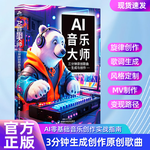 AI音乐大师：三分钟原创歌曲生成与创作 AI音乐制作教程书籍 AI音乐创作方法变现路径 零基础学AI旋律创作歌词生成风格定制MV制作