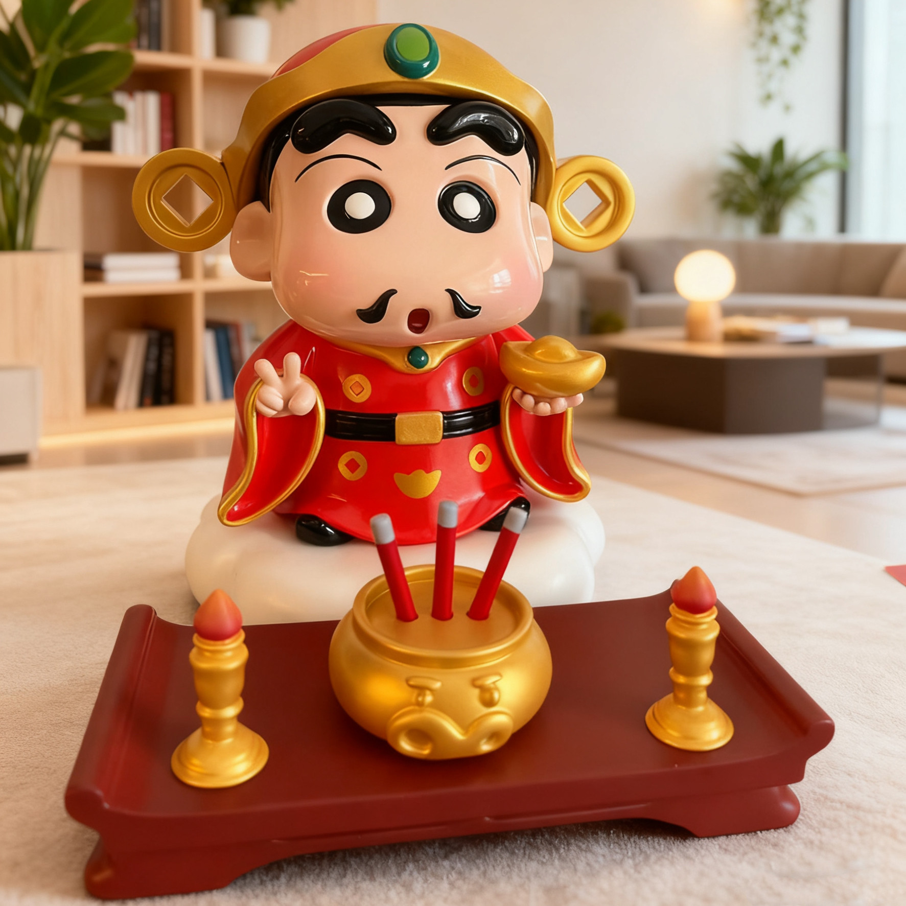 蜡笔小新财神爷恭喜发财可爱周边公仔玩偶家居桌面摆件生日礼物