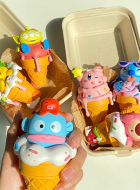 【拾壹.】潮玩GK大明星系列 冰淇淋维尼三眼仔草莓熊史迪手办摆件