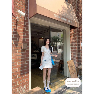 JeJuna炸鸡欧尼 晨间剧女主 50棉木槿花刺绣收腰韩女衬衫半裙套装