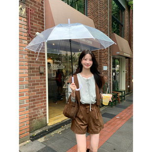 麂皮棕色短裤 95天丝薄荷色系带衬衫 披肩 流心薄巧 炸鸡欧尼JeJuna