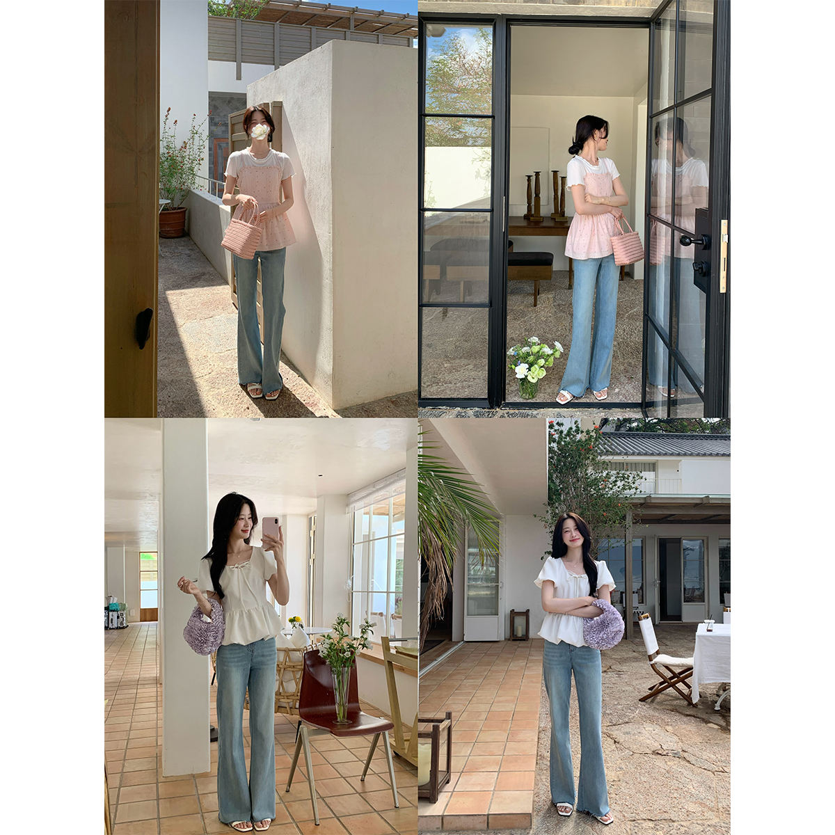 JeJuna炸鸡欧尼撕边拖地牛仔裤