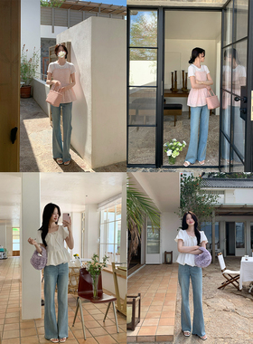 JeJuna炸鸡欧尼 温柔韩女裤 版型绝好温柔韩系长裤撕边拖地牛仔裤