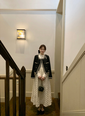 JeJuna炸鸡欧尼 黑莓与月桂 粗花呢小香风外套黑色短款外套女