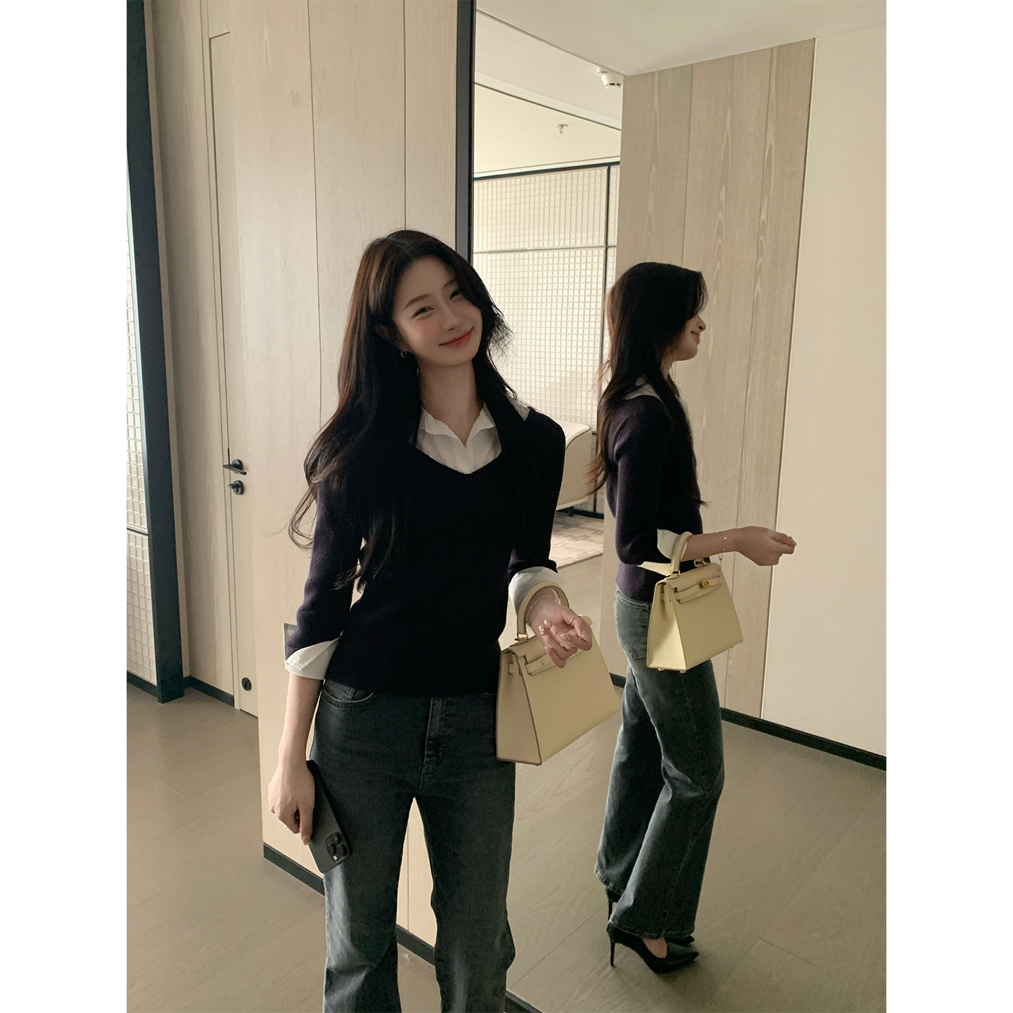 炸鸡欧尼JeJuna假两件针织衫