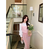 JeJuna炸鸡欧尼 碎花双层粉色吊带背心双层碎花半身裙 奥斯汀玫瑰