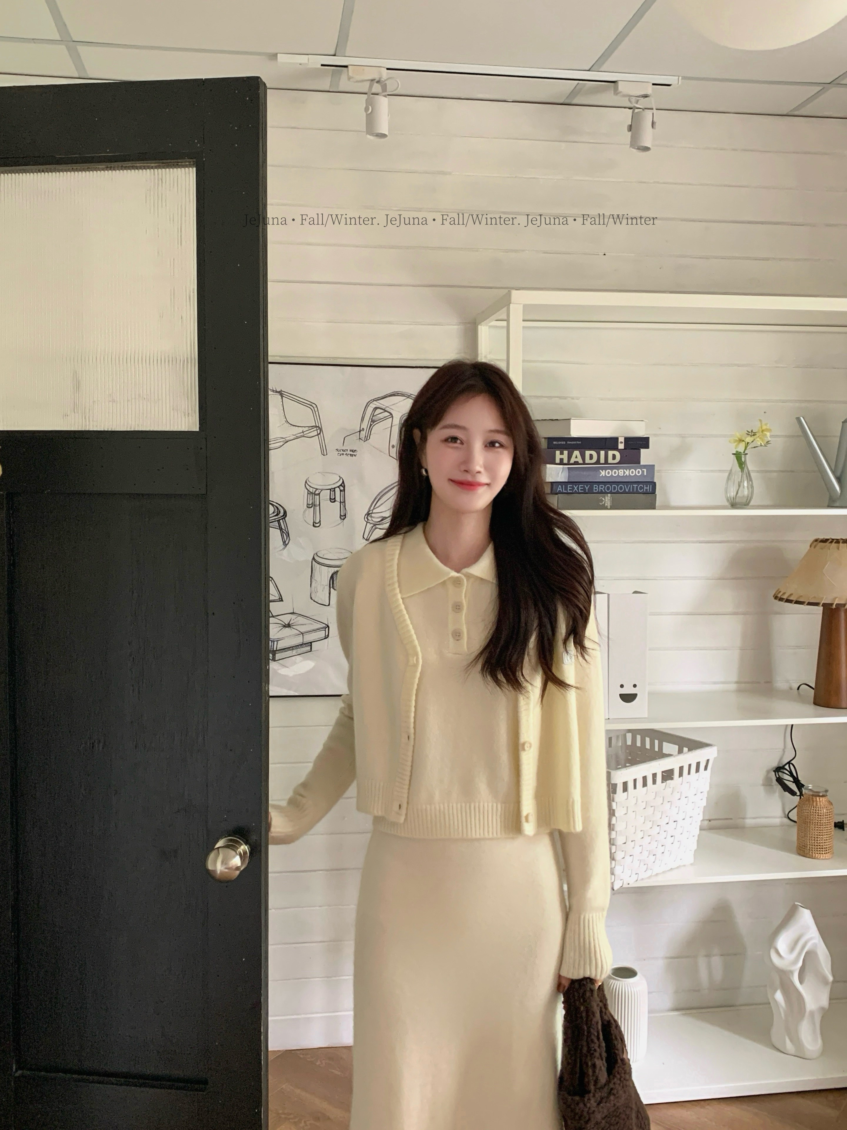 JeJuna炸鸡欧尼 奶糖套装 2色私服款polo领内搭温柔针织开衫半裙,女装/女士精品,时尚套装,淘宝优惠券,粉丝福利购,淘宝优惠卷