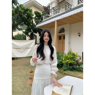 肌理感花边半身裙 韩系温柔蕾丝拼接衬衫 炸鸡欧尼JeJuna 清透月光