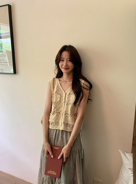 JeJuna炸鸡欧尼  济州假日 灰色细条纹花边长款半裙遮肉遮胯a字裙