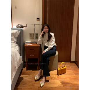 衬衣女 高级感气质长袖 JeJuna炸鸡欧尼 珠光精致系带丝滑通勤衬衫