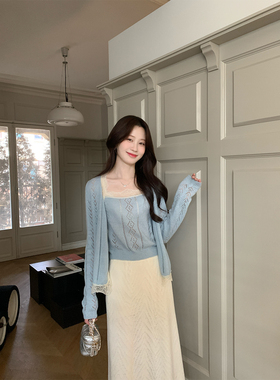 JeJuna炸鸡欧尼 桃乐西来信 2色纸片人换季韩系温柔蕾丝开衫吊带