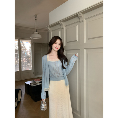 JeJuna炸鸡欧尼蕾丝开衫吊带