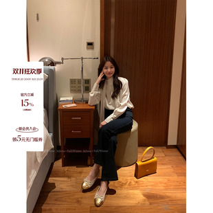 JeJuna炸鸡欧尼 珠光精致系带丝滑通勤衬衫高级感气质长袖衬衣女