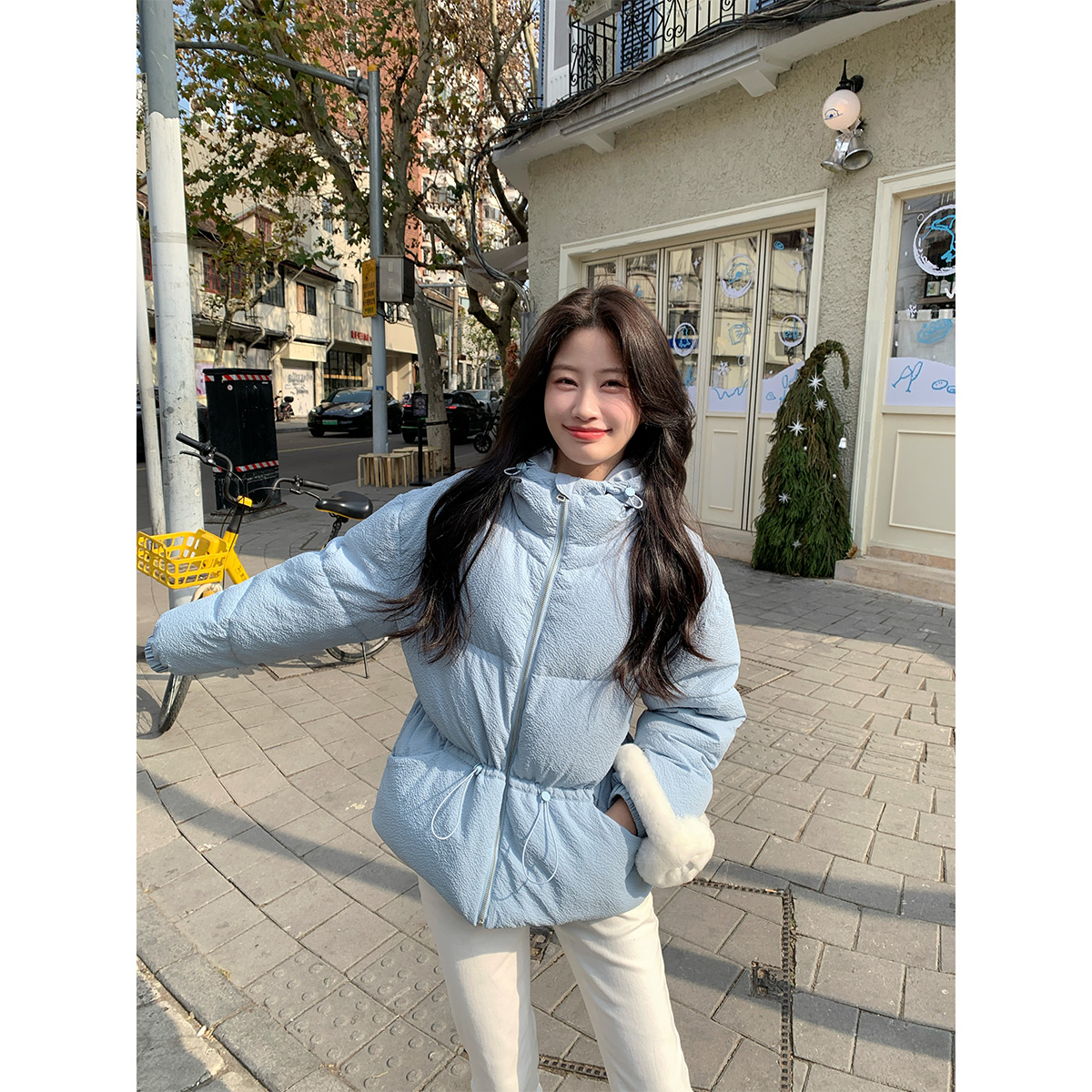 JeJuna羊皮纸奶蓝色收腰羽绒服