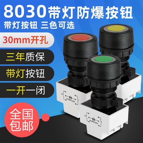 BA8030防爆防腐带指示灯控制按钮塑料30mm有3C按钮开关自复位