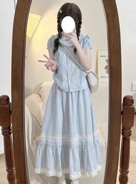 夏日穿搭套装裙15中学生13少女12岁大童娃娃衫半身裙两件套连衣裙
