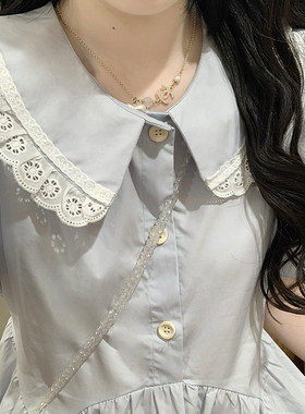 女大童甜美花边娃娃领连衣裙夏季新款小清新森系学生显瘦中长裙子