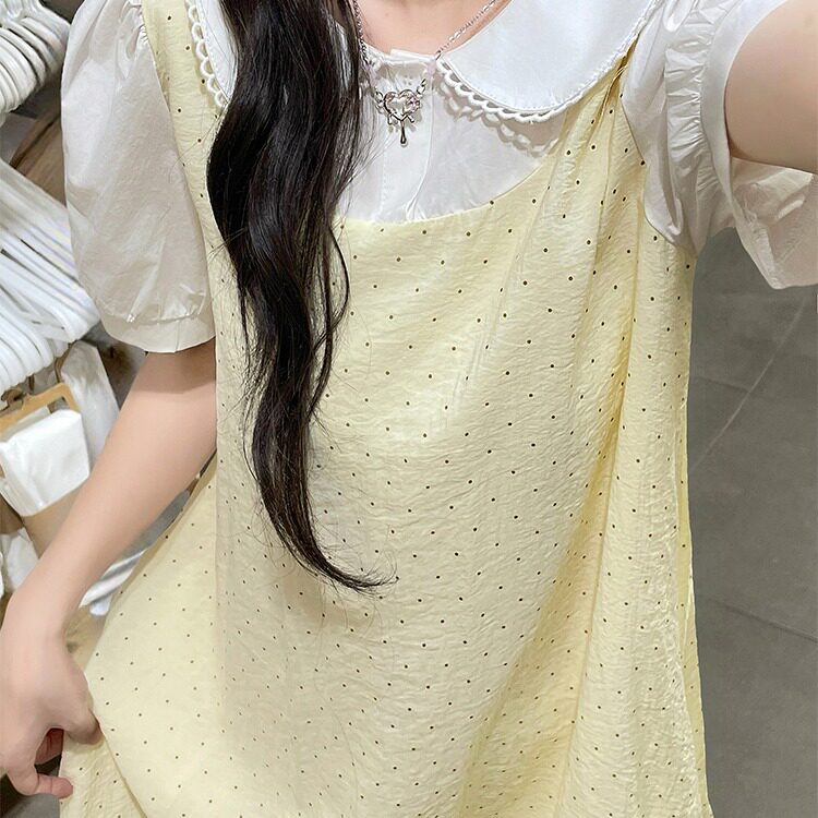 15少女孩娃娃领衬衫假两件连衣裙12岁女大童13初中学生宽松短裙夏